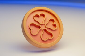 Fototapete - Orange circular emblem with a four-leaf clover design composed of heart shapes.