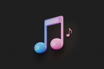 Fototapete - A 3D render of two musical notes, one light blue and one pink, on a transparent background.