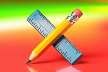 Poster - A yellow pencil and a blue ruler are crossed, symbolizing design and measurement.