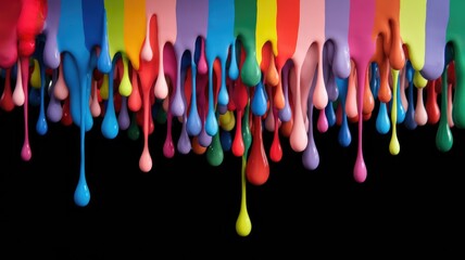Aufkleber - Vibrant rainbow paint drips against a transparent background, creating a visually stunning and colorful abstract art piece.