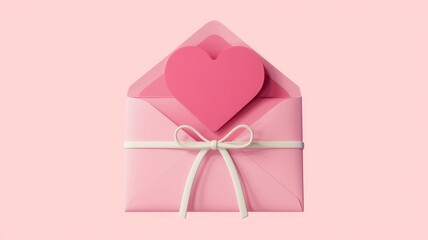 Poster - A pink envelope with a heart-shaped insert, tied with a ribbon, symbolizes love and affection.
