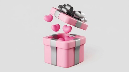 Poster - Pink gift box opens revealing many pink hearts, symbolizing love and affection.