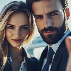 Close-up portrait of attractive young couple.