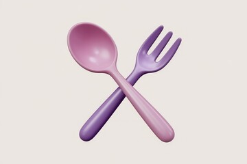 Aufkleber - A pink spoon and purple fork crossed, forming an 'X', signifying a meal or dining.