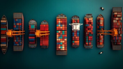 Poster - Aerial View of a Vibrant Offshore Logistics Hub with Cargo Ships and Container Vessels Seamlessly Moving In and Out of the Port Cranes Efficiently Loading and Unloading Freight