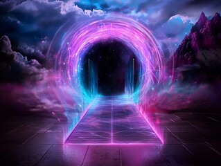 Poster - Radiant light vortex enveloped in shimmering quantum distortions luminous chromatic flows and hypnotic geometric tessellations  Intricate digital sigils immersive digital painting