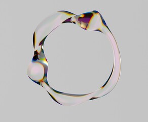 Poster - Abstract futuritstic 3D illustration of a glitched glass ring with light refraction effect.