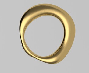 Wall Mural - Surreal abstract 3D illustration of a golden melting ring on a light background.