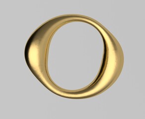 Wall Mural - Surreal abstract 3D illustration of a golden melting ring on a light background.