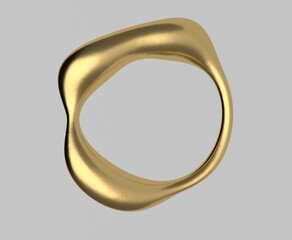 Wall Mural - Surreal abstract 3D illustration of a golden melting ring on a light background.