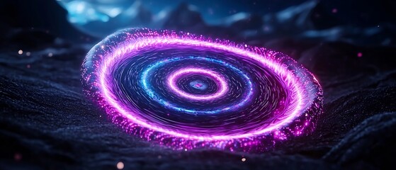 Poster - Luminous spiral light formations with captivating quantum disturbances vibrant chromatic kaleidoscopic refractions create a surreal experimental digital landscape  Particle effects
