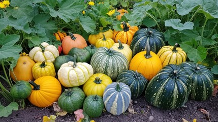 Poster - A Colorful Harvest of Pumpkins in a Garden