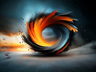 Poster - Mesmerizing swirling vortex of luminous iridescent energy flowing and pulsating in a surreal retrofuturistic cyberpunk inspired abstract backdrop  Captivating hypnotic