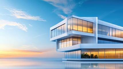 Poster - Detailed shot of an ultra-modern building with stylish metal textures and precisely aligned window frames, blending elegance and innovation.