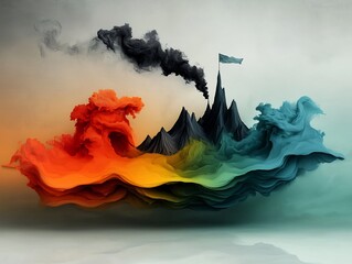 Poster - This captivating and transcendent abstract landscape is pulsating with a mesmerizing  dreamlike energy  Vibrant and iridescent colors swirl and flow in a surreal
