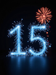 Aufkleber - Isolated Numbers Set With A Blue Sparkler Effect Against A Black Background While Fireworks Burn In The Distance. 00003