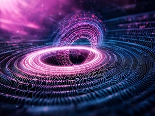 Poster - Radiant light vortex enveloped in shimmering quantum distortions luminous chromatic flows and hypnotic geometric tessellations