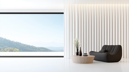 Poster - Minimalist living room with floor-to-ceiling blackout curtains adds privacy while maintaining a modern aesthetic.