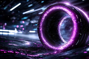 Poster - Mesmerizing vortex of prismatic light glitches and quantum surges enveloped in a shimmering synthetic and otherworldly digital dreamscape