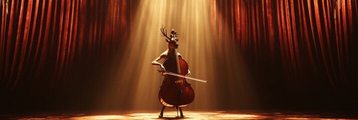 Aufkleber - Deer plays cello in spotlight during a captivating performance in a grand theater setting. Generative AI
