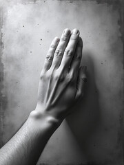 Aufkleber - Image Of A Hand Praying With Fingers Reaching For Light On A Textured Black And White Paper Background Providing Copy Space. 00002