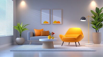 Poster - Recessed lighting highlights the modern furnishings in a sleek living room, creating a bright yet cozy environment.