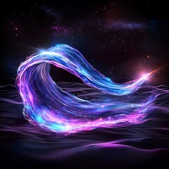 Poster - Mesmerizing undulating wave of shimmering prismatic light with quantum fluctuations and kaleidoscopic distortions  Swirling radiant energy fields create a digital glitch art effect against a serene
