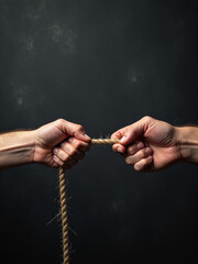 Aufkleber - Hands Pulling A Frayed Rope To Opposite Sides On A Textured Black Background With Copy Space For Text Overlay. 00003