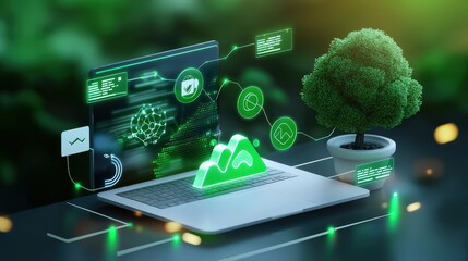 Poster - Visual representation of green keywords like green tech, sustainability, energy efficiency, and clean solutions for environmental betterment.