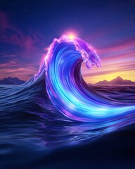 Poster - Striking quantum wave of pulsing bioluminescent prismatic iridescent light with captivating digital distortions majestic otherworldly celestial environment cinematic chiaroscuro lighting