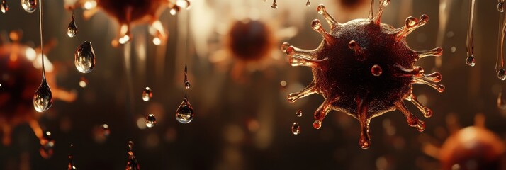 Aufkleber - Viruses suspended in droplets of water create a complex, intricate display of microscopic life forms. Generative AI