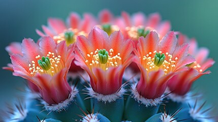 Wall Mural - Close-up of vibrant orange cactus flowers blooming.