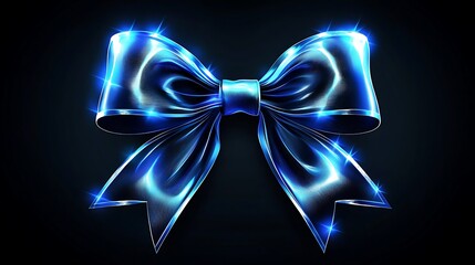 Wall Mural - A luminous blue ribbon bow glows brightly