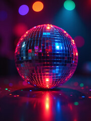Poster - Glowing Disco Ball For Parties Provides Colorful Light With A Clear Copy Space In Its Center. 00002