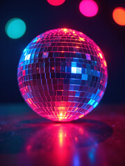 Poster - Glowing Disco Ball For Parties Provides Colorful Light With A Clear Copy Space In Its Center. 00001
