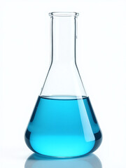 Poster - Glass Flask Containing A Clear Blue Liquid Is Isolated Against A Plain White Background With Clipping Path Included. 00002