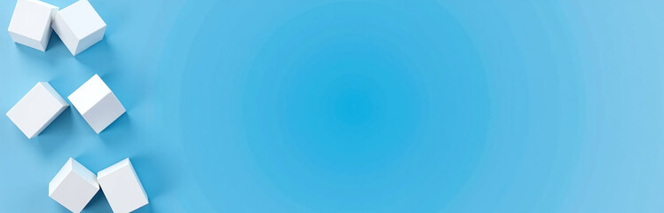 Aufkleber - Geometric White 3d Cubes Against A Blue Background Form A Visually Striking Banner Shape. 00002