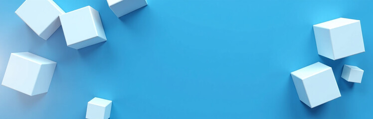 Aufkleber - Geometric White 3d Cubes Against A Blue Background Form A Visually Striking Banner Shape. 00003