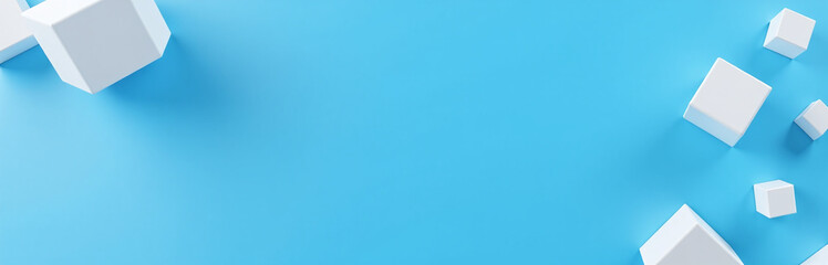 Aufkleber - Geometric White 3d Cubes Against A Blue Background Form A Visually Striking Banner Shape. 00001