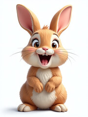 Poster - Funny Brown Rabbit With Open Mouth Is Generated By Ai, Isolated On White Background With Transparent Png Image. 00002