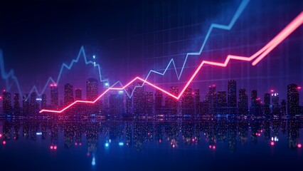 Poster - Market trends analysis urban skyline data visualization nighttime aerial view financial growth insights