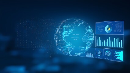 Poster - Data visualization insights global analytics digital graphics virtual environment aerial perspective modern technology trends