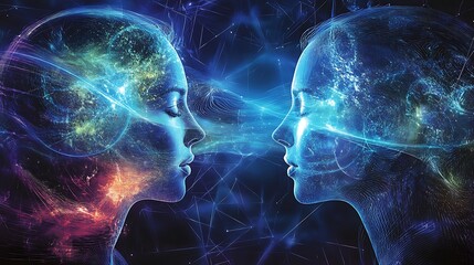 Poster - Cosmic Connection: Two Abstract Figures Exchange Energy in a Starry Universe