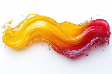Poster - A close-up of a red and yellow liquid wave on a white surface