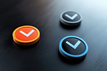 Poster - Close-up view of three buttons on a table surface