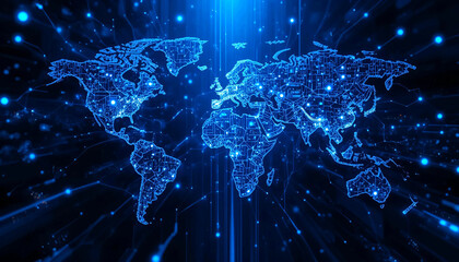 Worldwide network connection blue abstract , digital art illustration. Technology
