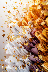 Canvas Print - Golden confetti bursts from folded paper, a celebration of texture and color.