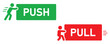 © Awesome Creative - Push pull door icon, person push the door icon vector sign isolated on white background.