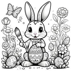 Wall Mural - illustration coloring page drawing of rabbit bunny