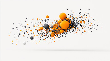 Poster - Dynamic composition of colorful spheres in orange, black, and white, creating vibrant visual effect. arrangement showcases playful interaction of shapes and colors